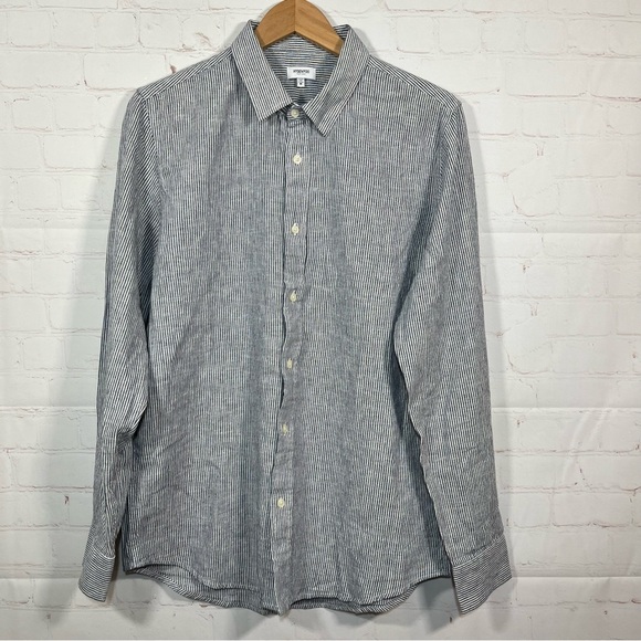 Hydenyoo Linen Blend Button Up Shirt Mens Size Medium Gray Striped - Picture 1 of 11